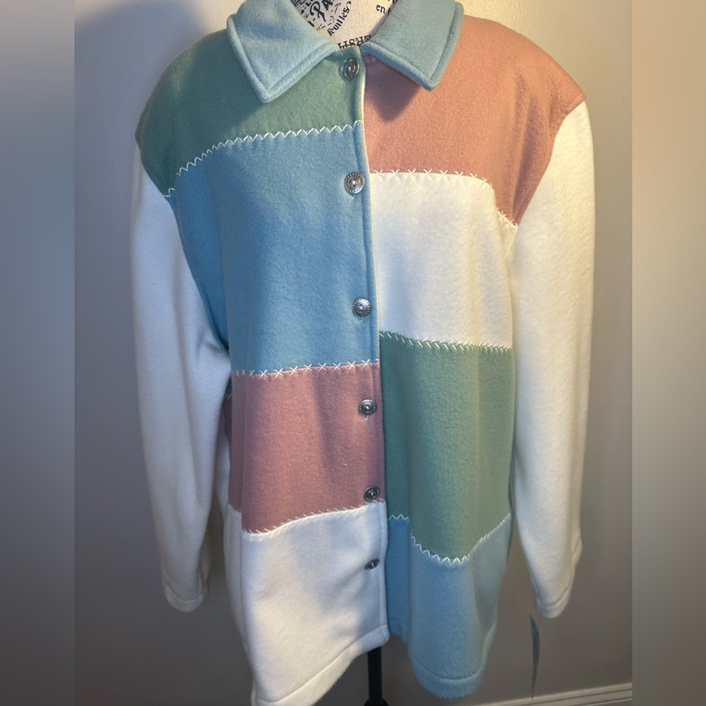 NWT Alfred Dunner Multicolored Button-Up Jacket L Cozy Winter Fall